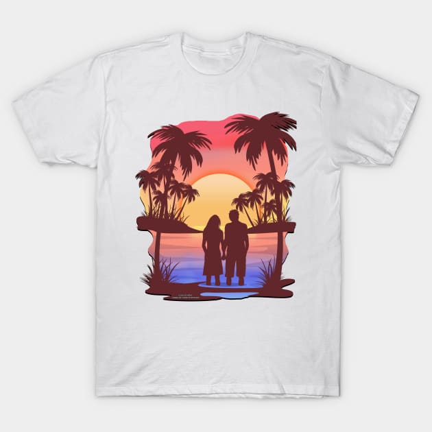 Couple In Love On The Beach Valentine's Day Novelty Gift T-Shirt by Airbrush World